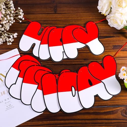 2pcs Cartoon Red White Banner Bunting Decorations