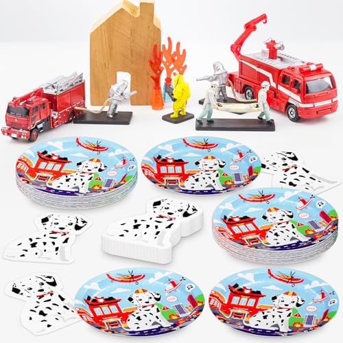 DYLIVeS Fire Truck Plates Napkins Set for 16 Guests
