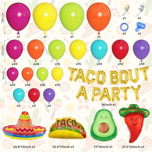 Amandir 169Pcs Mexican Fiesta Balloon Decor Kit
