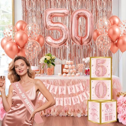 Rose Gold 50th Birthday Decorations Set