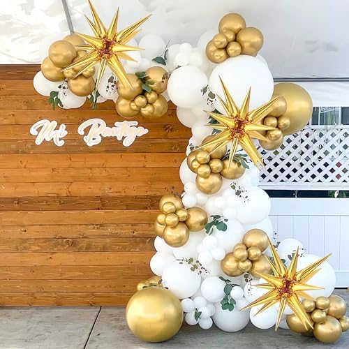 White and Gold Balloons Garland Arch Kit - 130Pcs Set