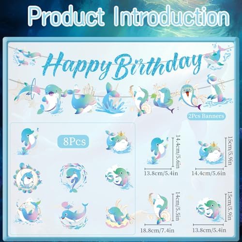 Dolphin Birthday Decorations 10PCS Banners with Swirls