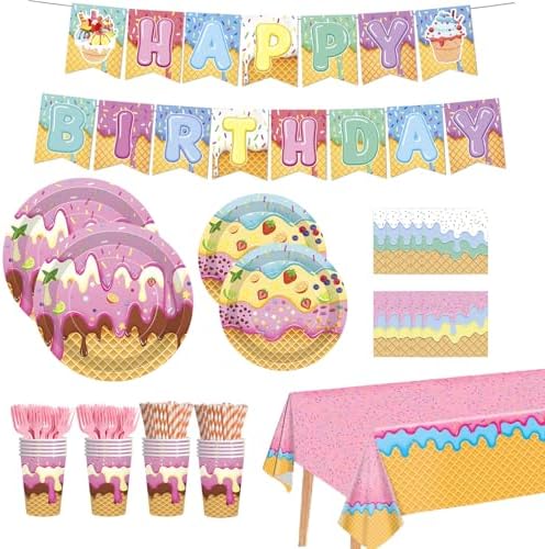 146Pcs Ice Cream Party Supplies Kit for 24 Guests