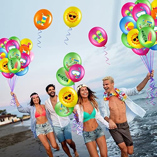 Threan 50 Pcs Summer Party Balloons with Ribbons 12 Inches