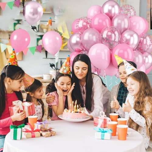 52 PCS 12 Inch Latex Balloons with Pink Confetti