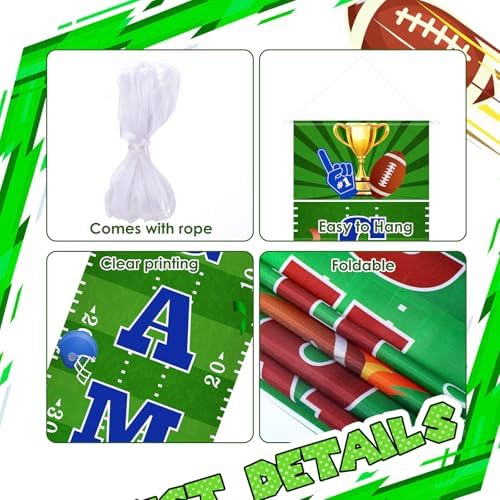 Ctosree Football Backdrop Banner Decor 4pcs Party Supplies