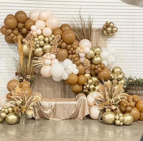 Retro Brown Cream and Metallic Sand Gold Balloons - 12 Inch Set