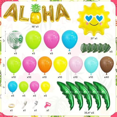 Amandir Tropical Beach Luau Balloon Garland Arch Kit for Summer Birthday Parties