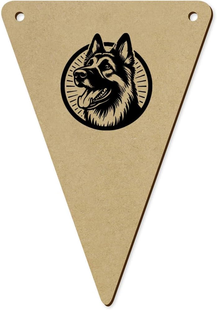 Happy German Shepherd Dog Wooden Bunting Flags 5Pcs
