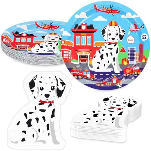 DYLIVeS Fire Truck Plates Napkins Set for 16 Guests