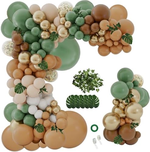 142PCS Safari Balloon Garland Kit with Leaves and Strips