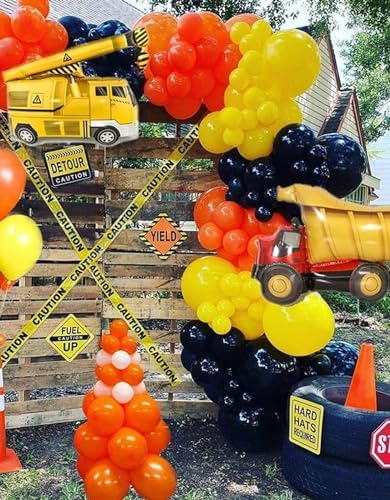 12 Inch Construction Balloons with Excavator and Helmet Designs