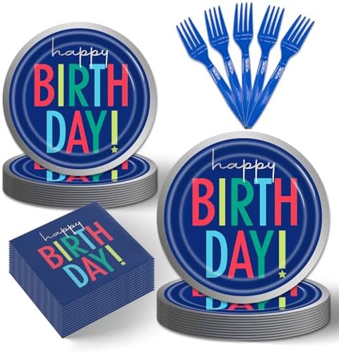 96Pcs Dark Blue Birthday Tableware Set for 24 Guests