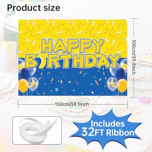 Birthday Party Backdrop Banner with Balloons Yellow Blue Design
