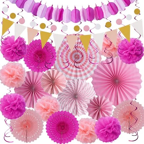 Huryfox 33pcs Pink Party Decorations Set