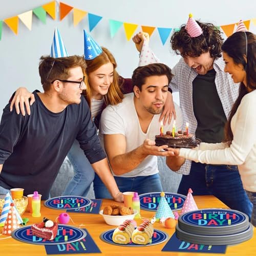 96Pcs Dark Blue Birthday Tableware Set for 24 Guests