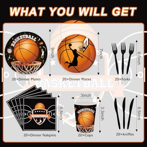 120PCS Basketball Party Tableware Set for 20 Guests