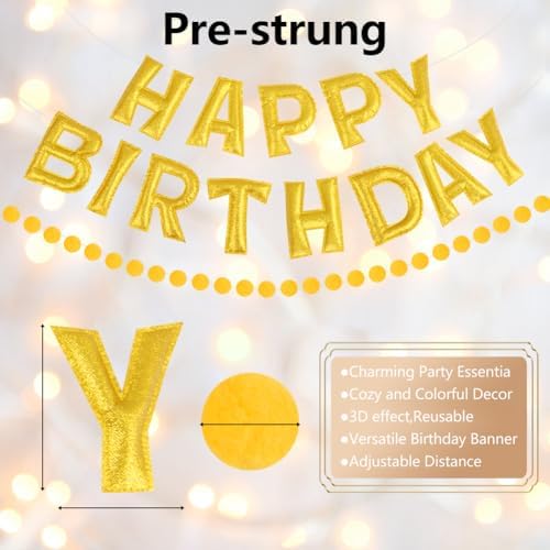 Gold Foil Happy Birthday Banner for Party Decorations