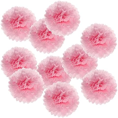 PATIKIL 4 Inch Tissue Pom Poms Flowers 10 Pack Light Pink
