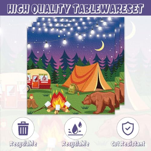 40Pcs Camping Party Decorations with Plates Napkins