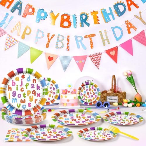 Grencian 96Pcs Alphabet Number Party Supplies Set for Kids and Adults