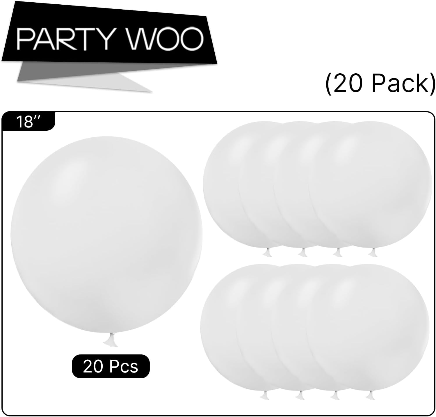 PartyWoo 20 Pack 18 Inch Matte White Latex Balloons