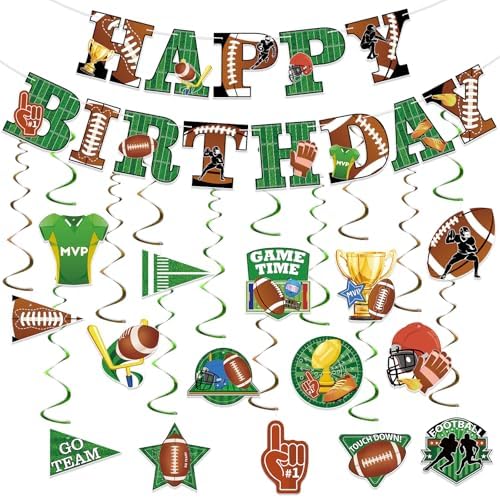 Hooqict Football Birthday Banner with 15 Hanging Swirls