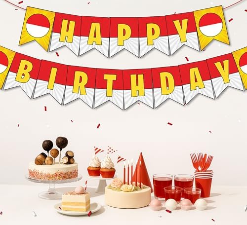 IndoTribe Cartoon Birthday Banner 10 Feet Yellow Red White