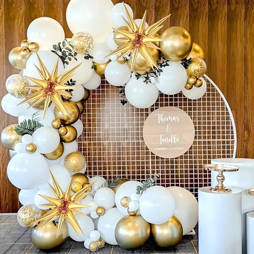 White and Gold Balloons Garland Arch Kit - 130Pcs Set