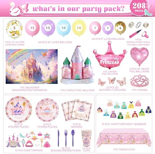 Party Spot 208 Pc Princess Birthday Party Decorations Kit
