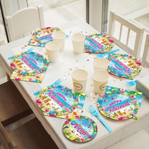 96 Pcs Hawaiian Aloha Retirement Party Plates Set