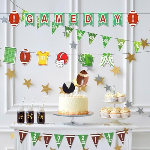 AUGSUN Football Party Decorations 4-Piece Banners with Lanyards