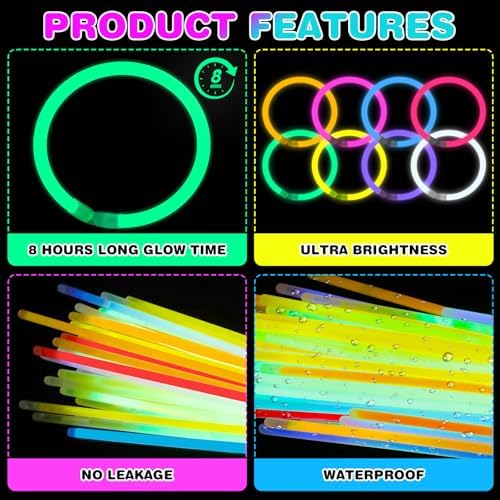 YixangDD 500 PCS Ultra Bright Glow Sticks Party Pack