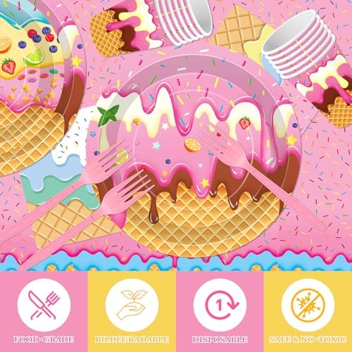 146Pcs Ice Cream Party Supplies Kit for 24 Guests