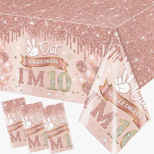 Rose Gold 10th Birthday Tablecloth Set of 3