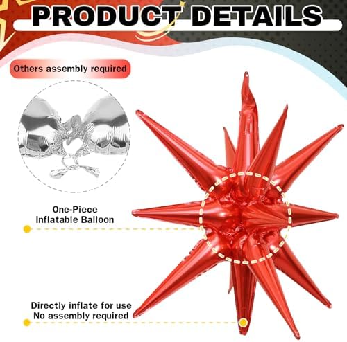 6PCS Black Red Star Balloons for Party Decor