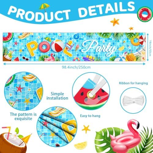 Pool Party Banner 98x20 Inch Summer Decor