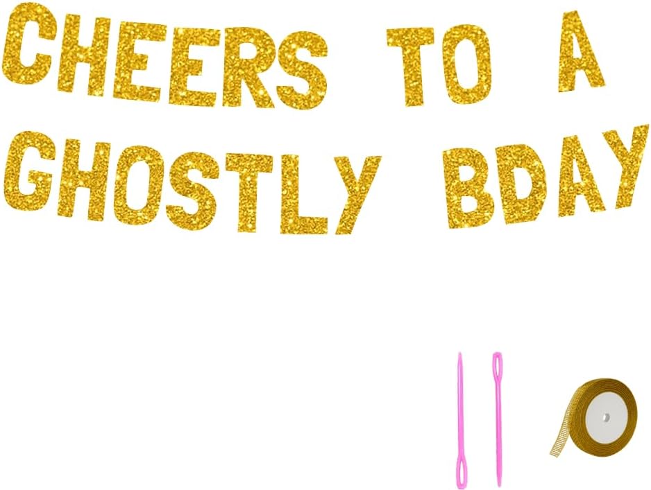 Meowoo Ghostly Birthday Banner with Glitter Gold Letters