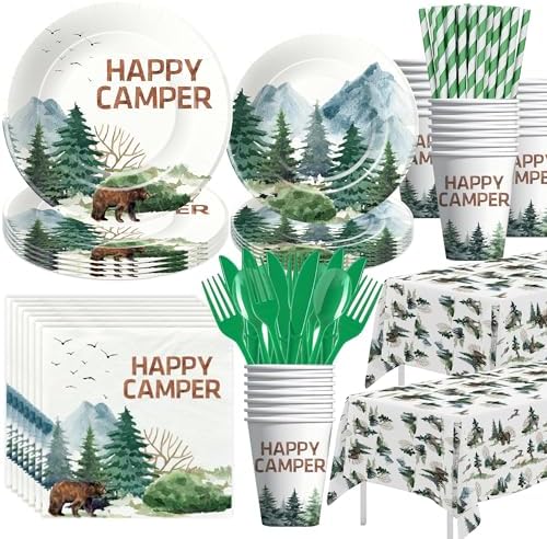 Camping Birthday Party Supplies Set for 24 Guests