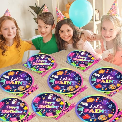 Justforjoyful 96Pcs Neon Paint Party Set for 24 Guests