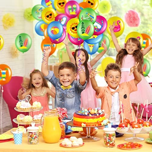 Threan 50 Pcs Summer Party Balloons with Ribbons 12 Inches