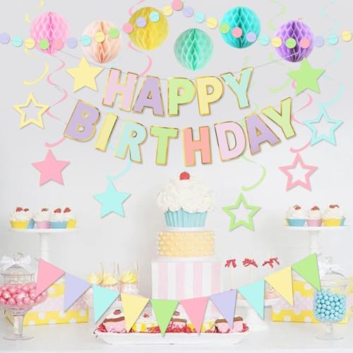 Macaron Birthday Decorations Set - Banners Garland Balls and Streamers