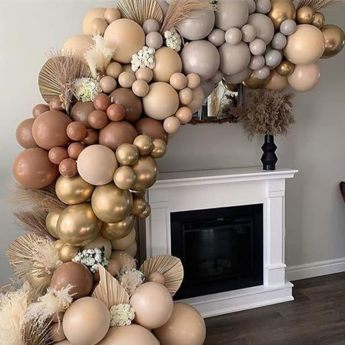 Retro Brown Cream and Metallic Sand Gold Balloons - 12 Inch Set