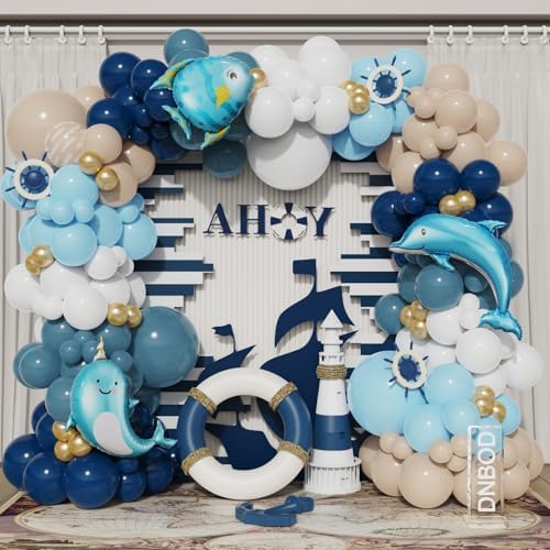 Nautical Balloon Arch Kit with Ocean Animals Decor