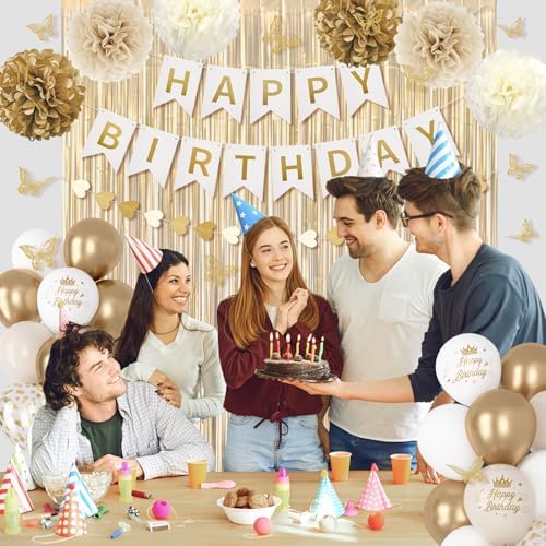 Ouddy Party White and Gold Birthday Decorations
