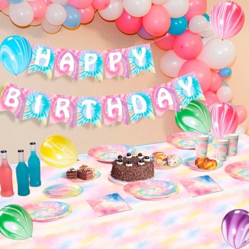 Tie Dye Birthday Decorations 138pcs Party Set
