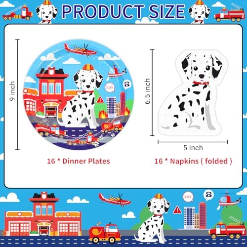 DYLIVeS Fire Truck Plates Napkins Set for 16 Guests
