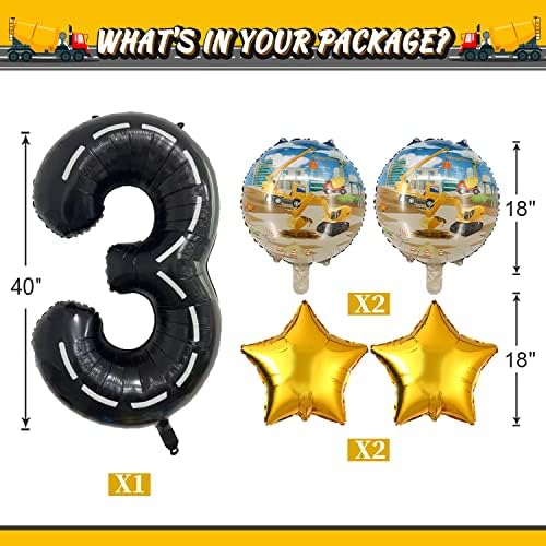 Construction Truck Balloons for 3rd Birthday Party Decorations