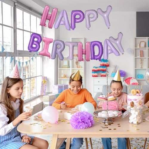 Pink Purple Happy Birthday Balloons Banner 16 Inch Decor