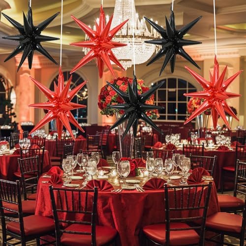 6PCS Black Red Star Balloons for Party Decor